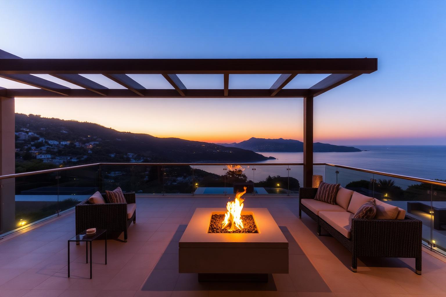 Aethera Business District — Private Terrace at Dusk